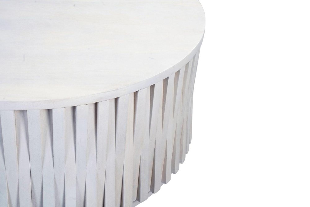 40" White Solid Wood Round Drum Coffee Table — view 11
