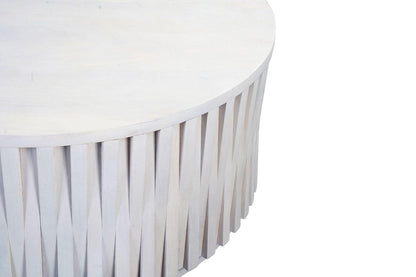 40" White Solid Wood Round Drum Coffee Table HomeRoots