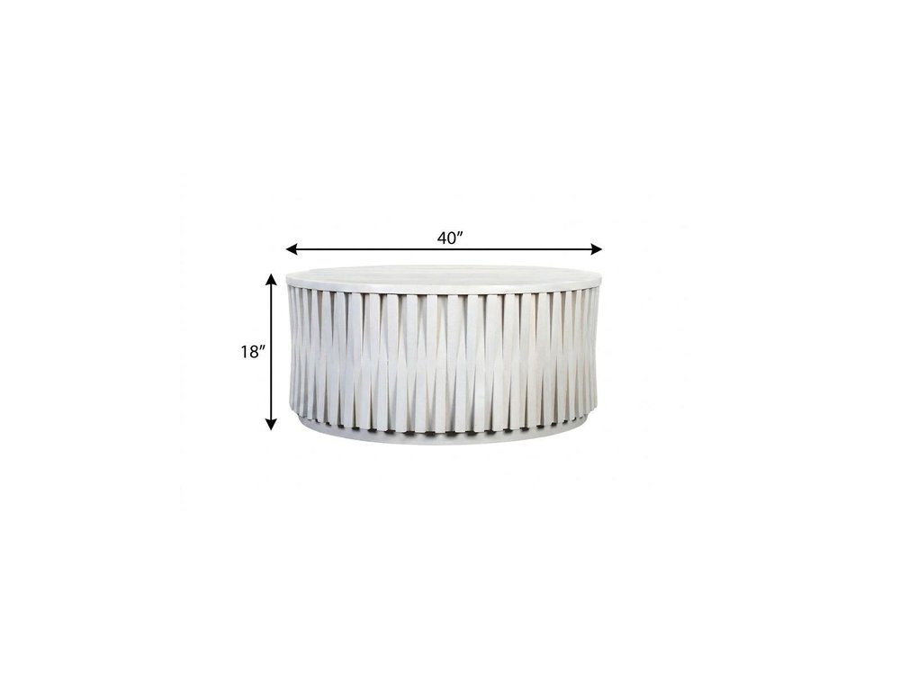 40" White Solid Wood Round Drum Coffee Table — view 15
