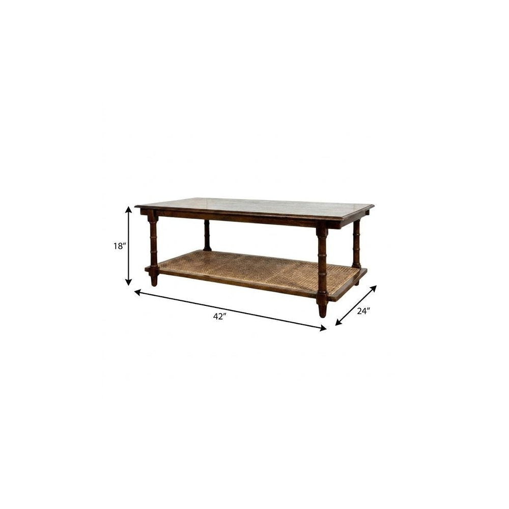 42" Chestnut Solid Wood and Rattan Coffee Table HomeRoots