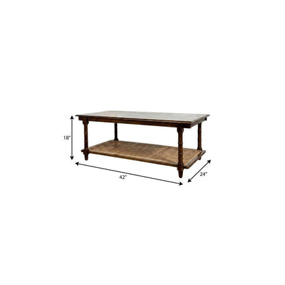 42" Chestnut Solid Wood and Rattan Coffee Table HomeRoots