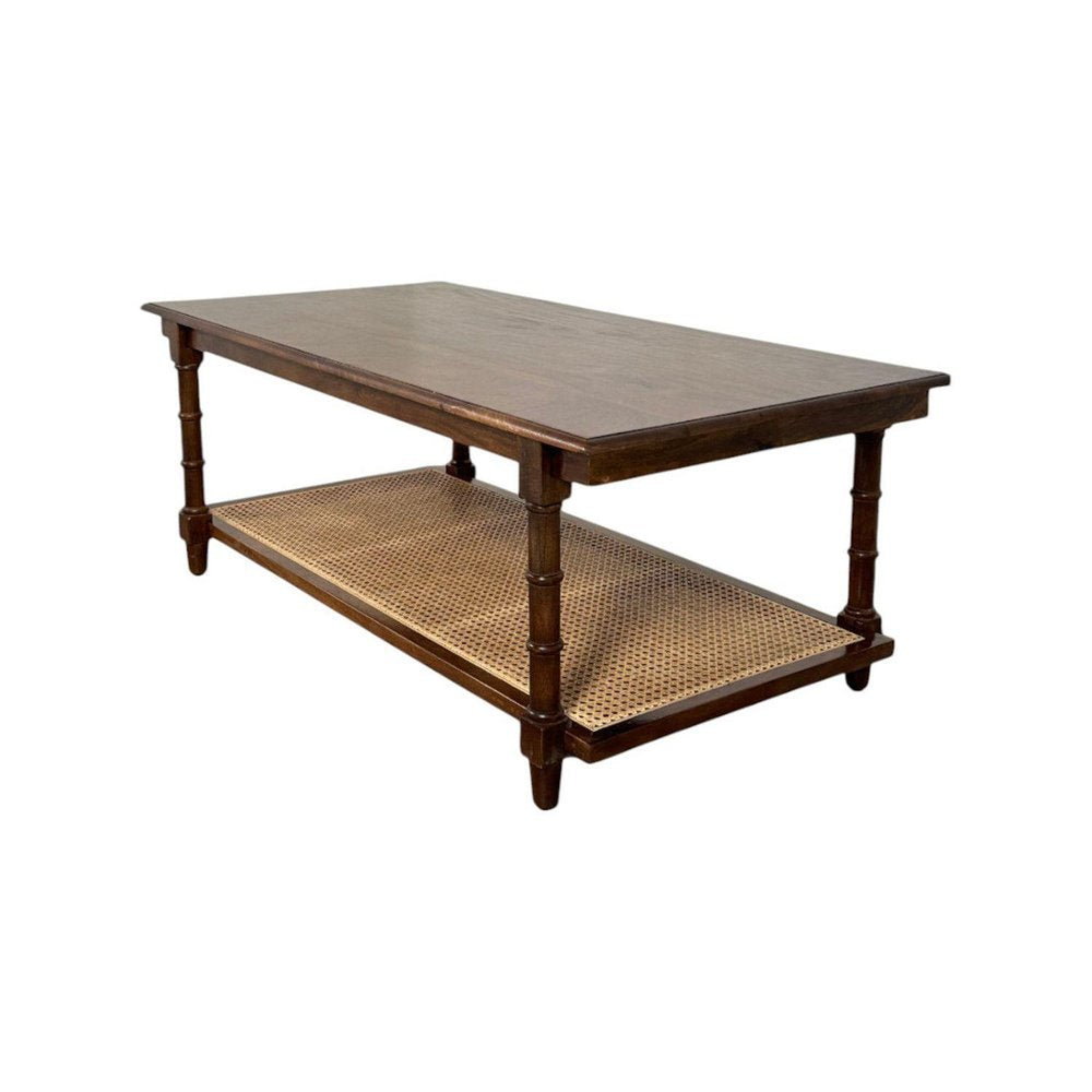 42" Chestnut Solid Wood and Rattan Coffee Table HomeRoots