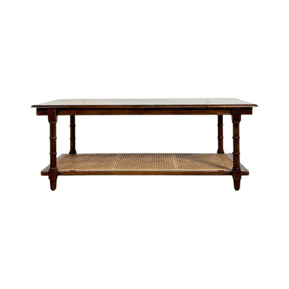 42" Chestnut Solid Wood and Rattan Coffee Table HomeRoots
