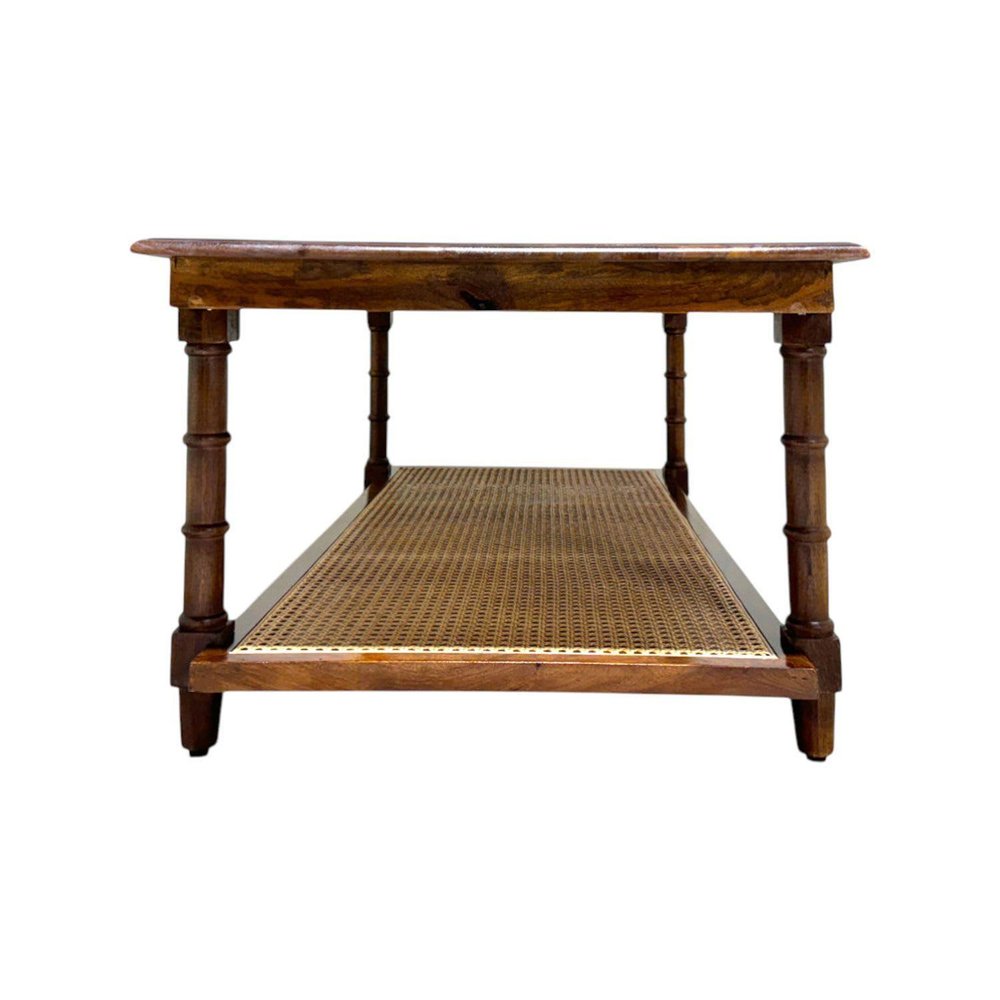 42" Chestnut Solid Wood and Rattan Coffee Table HomeRoots