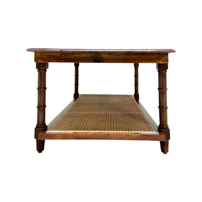 42" Chestnut Solid Wood and Rattan Coffee Table