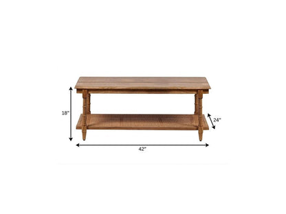 42" Natural Solid Wood and Rattan Coffee Table HomeRoots