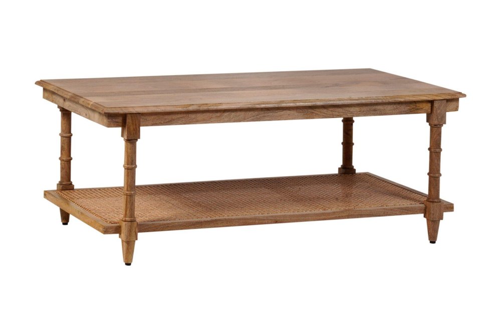 42" Natural Solid Wood and Rattan Coffee Table HomeRoots