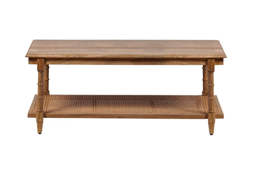 42" Natural Solid Wood and Rattan Coffee Table — view 2