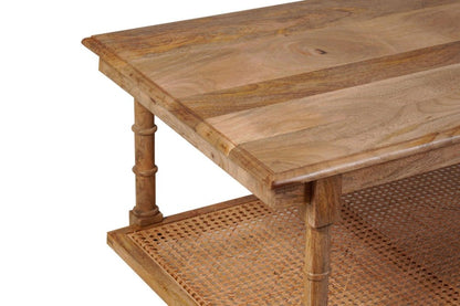 42" Natural Solid Wood and Rattan Coffee Table HomeRoots