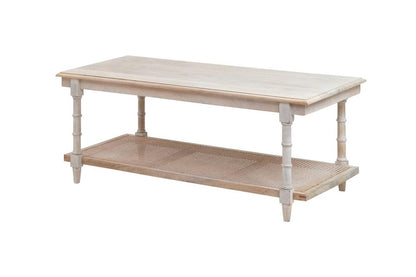 42" White Solid Wood and Rattan Distressed Coffee Table HomeRoots