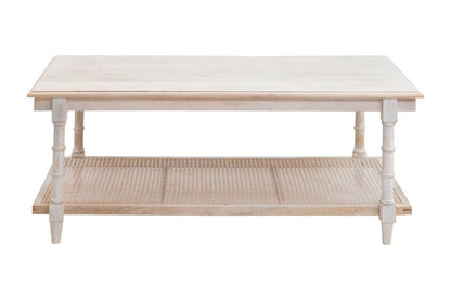 42" White Solid Wood and Rattan Distressed Coffee Table HomeRoots