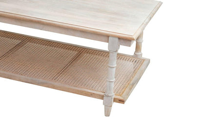 42" White Solid Wood and Rattan Distressed Coffee Table HomeRoots