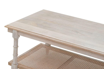42" White Solid Wood and Rattan Distressed Coffee Table HomeRoots