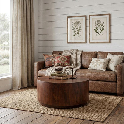 42" Chestnut Solid Wood Round Drum Coffee Table HomeRoots