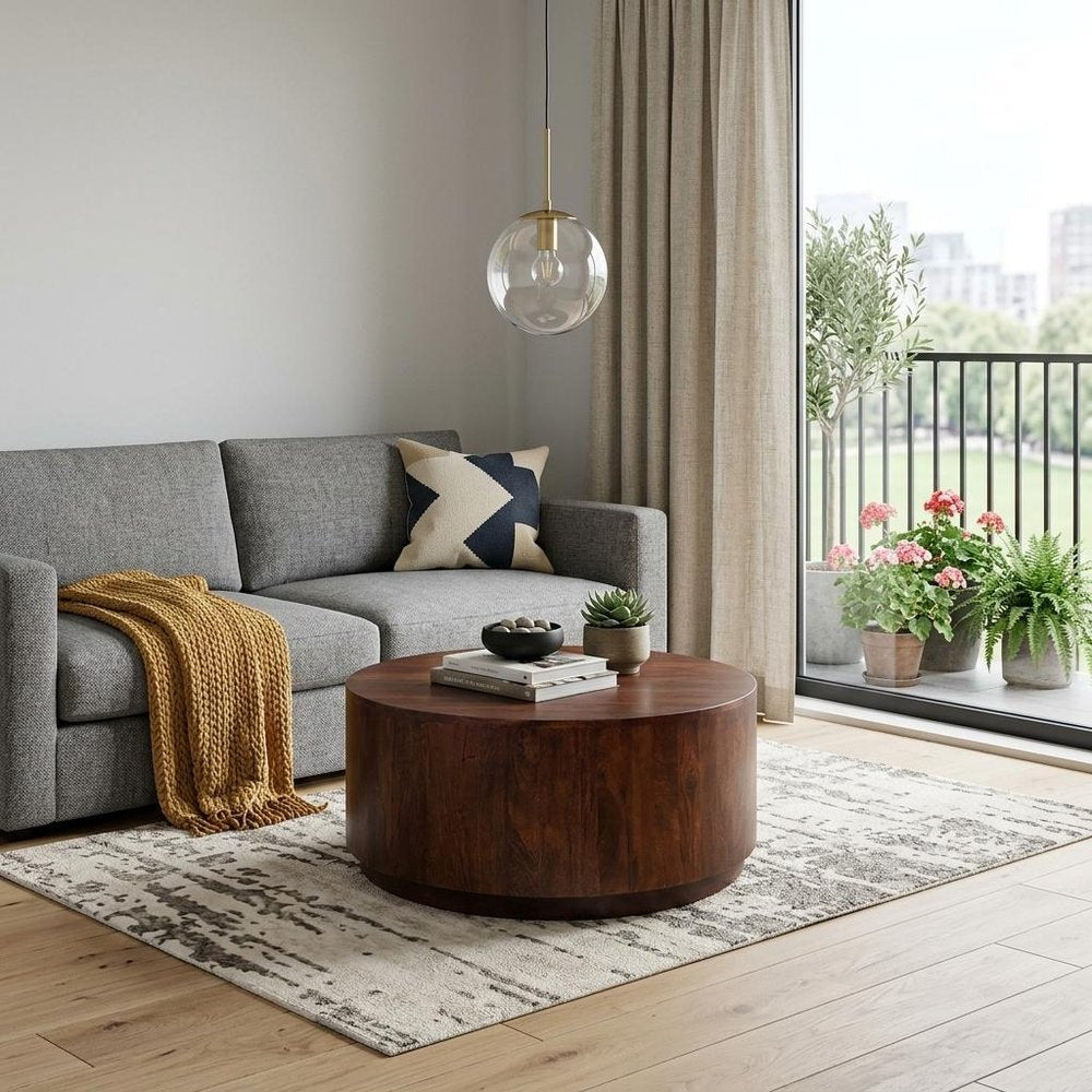 42" Chestnut Solid Wood Round Drum Coffee Table — view 6