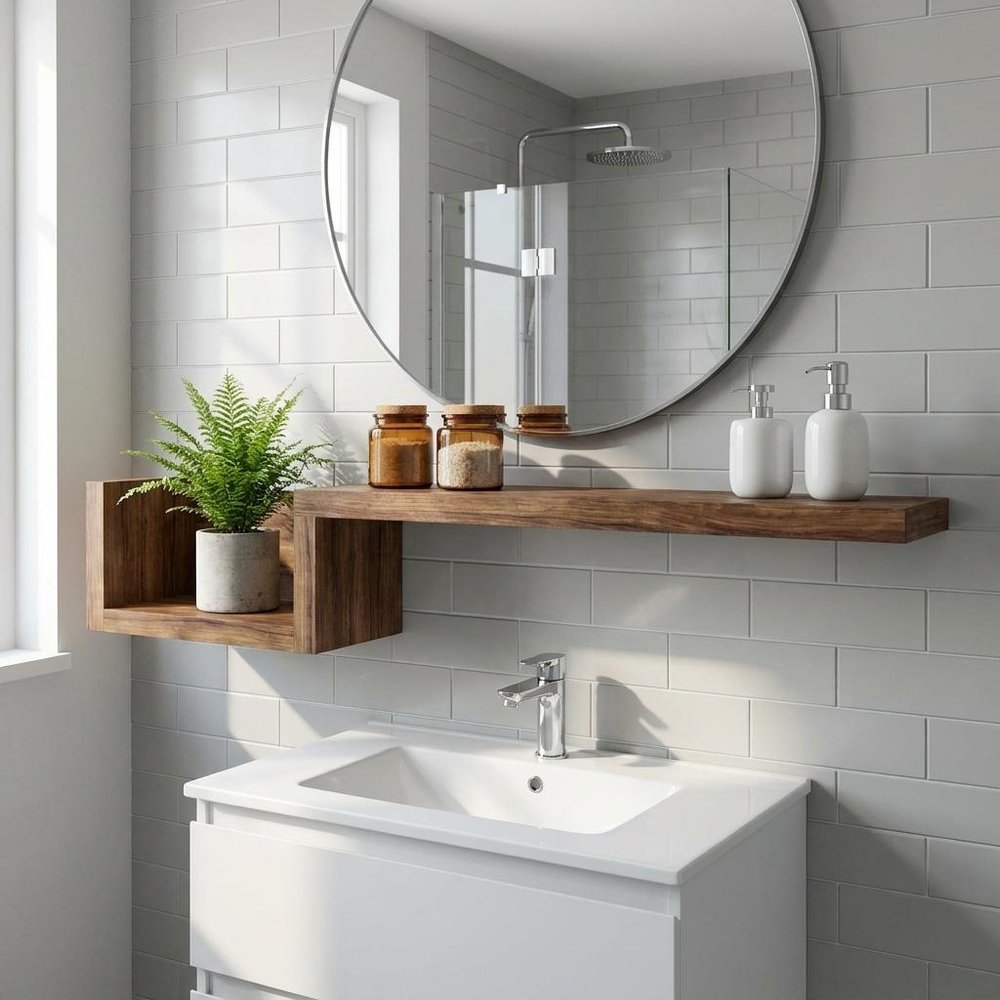 47" Oak Solid Wood Wall Mounted Floating Shelf — view 1