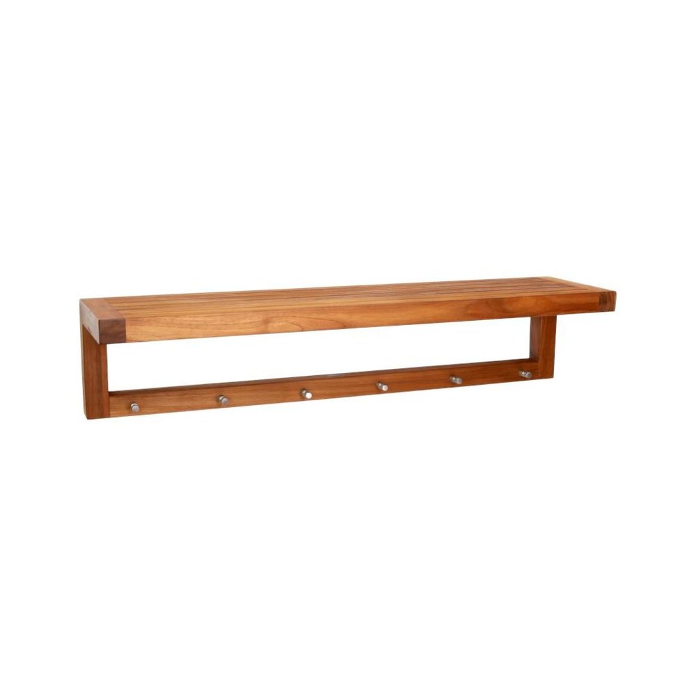 36" Brown Solid Wood Wall Mounted Floating Shelf With Hooks — view 4