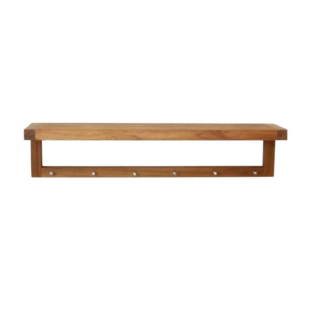 36" Brown Solid Wood Wall Mounted Floating Shelf With Hooks
