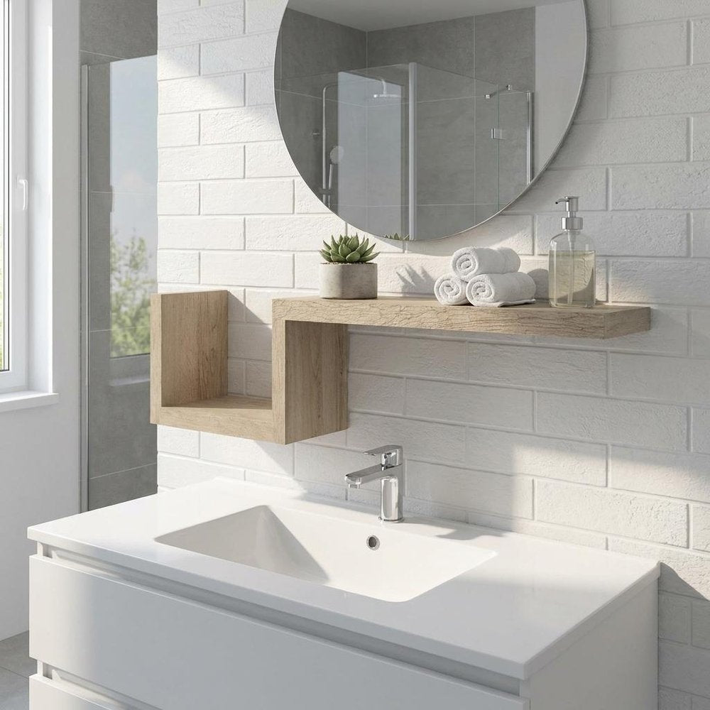 47" Oak Solid Wood Wall Mounted Floating Shelf — view 6