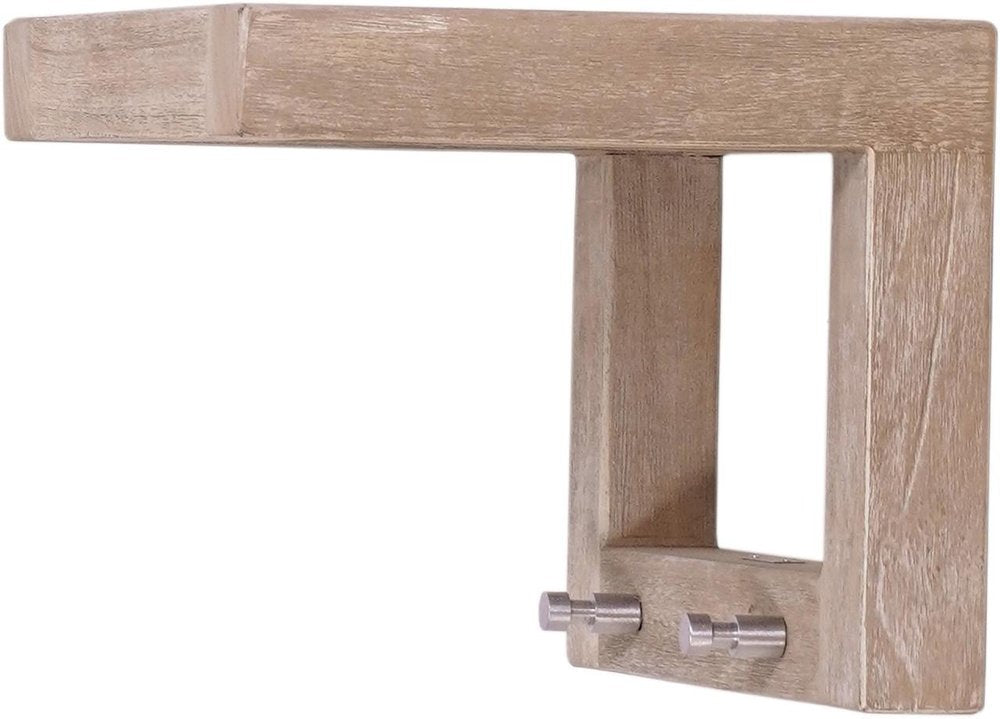 12" Light Gray Solid Wood Wall Mounted Floating Shelf With Hooks