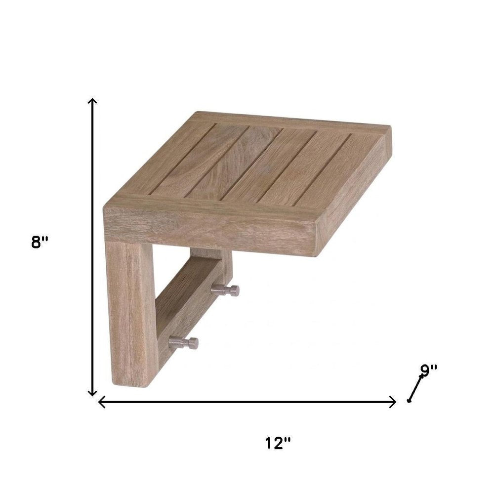 12" Light Gray Solid Wood Wall Mounted Floating Shelf With Hooks