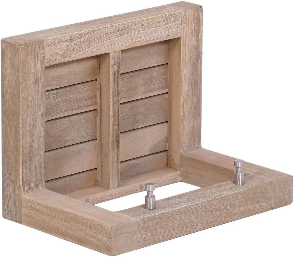 12" Light Gray Solid Wood Wall Mounted Floating Shelf With Hooks