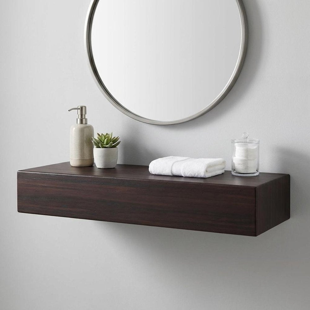 12" Espresso Solid Wood Wall Mounted Floating Shelf HomeRoots