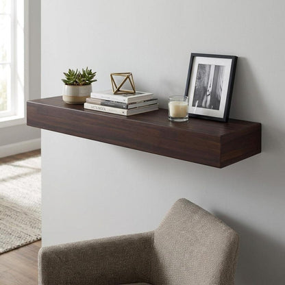 12" Espresso Solid Wood Wall Mounted Floating Shelf HomeRoots