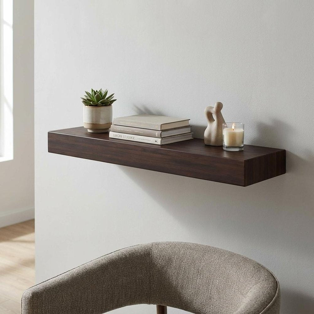 12" Espresso Solid Wood Wall Mounted Floating Shelf — view 9