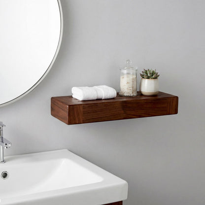 12" Espresso Solid Wood Wall Mounted Floating Shelf