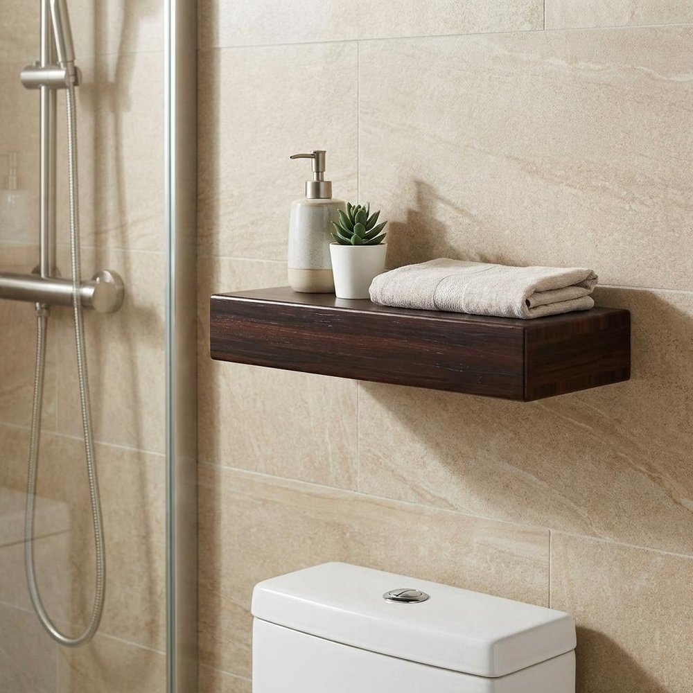 12" Espresso Solid Wood Wall Mounted Floating Shelf HomeRoots