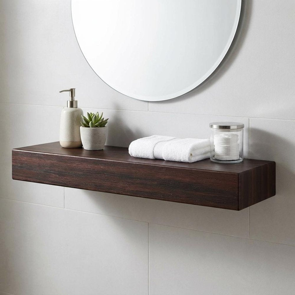 12" Espresso Solid Wood Wall Mounted Floating Shelf HomeRoots