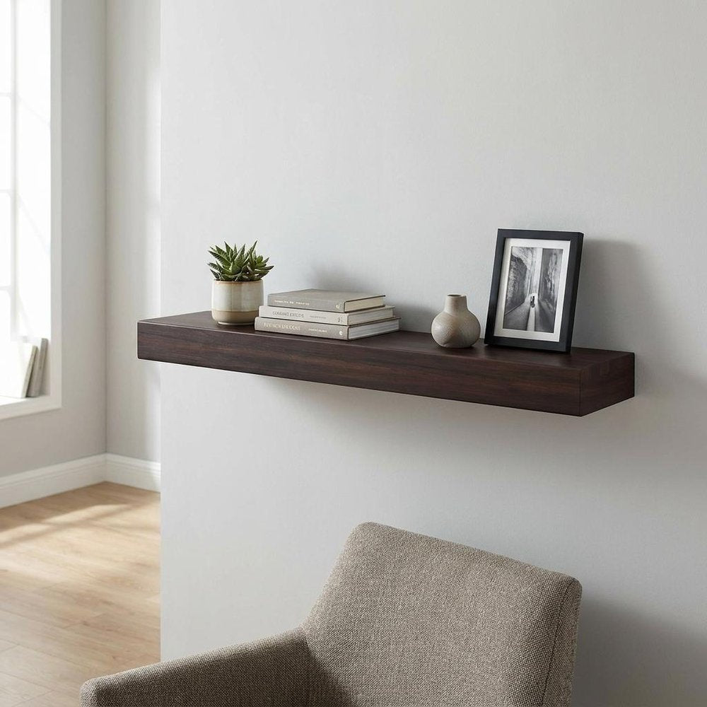 12" Espresso Solid Wood Wall Mounted Floating Shelf HomeRoots