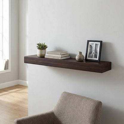 12" Espresso Solid Wood Wall Mounted Floating Shelf HomeRoots