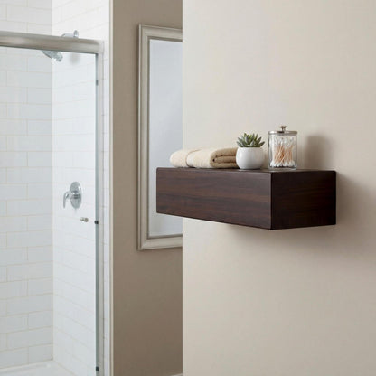 24" Espresso Solid Wood Wall Mounted Floating Shelf