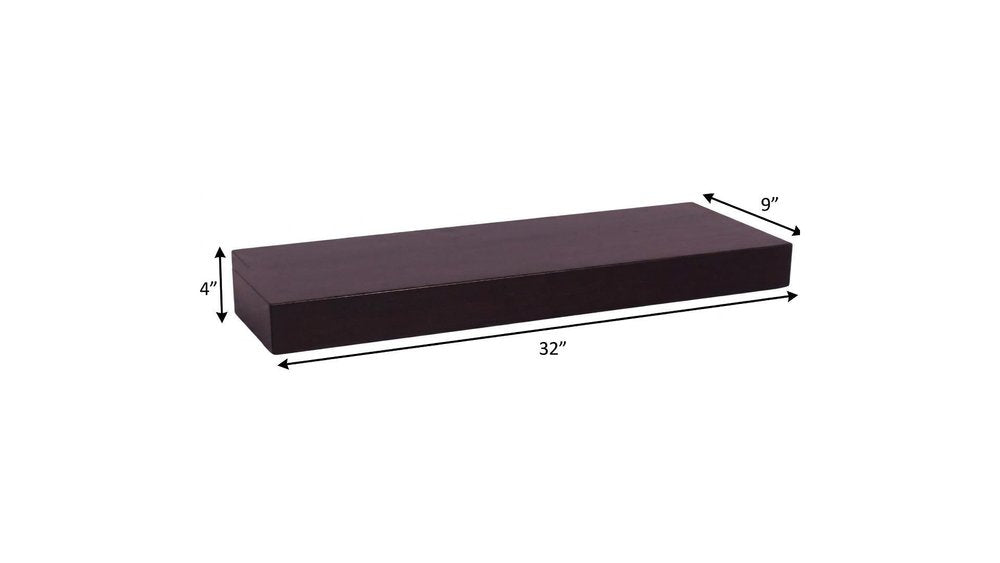 12" Espresso Solid Wood Wall Mounted Floating Shelf HomeRoots
