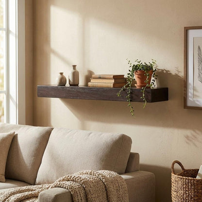 12" Espresso Solid Wood Wall Mounted Floating Shelf HomeRoots