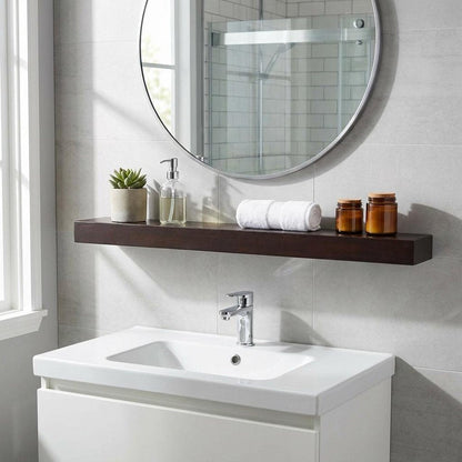 12" Espresso Solid Wood Wall Mounted Floating Shelf HomeRoots