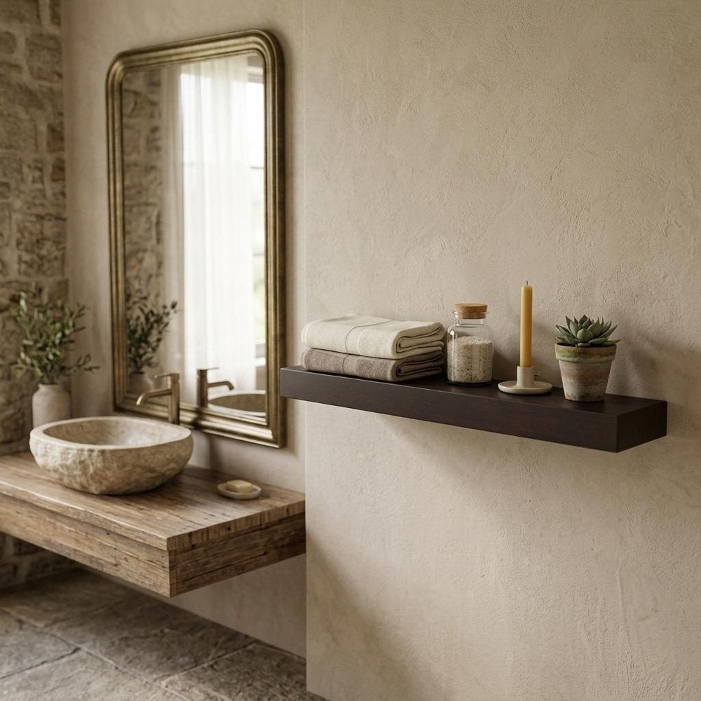 12" Espresso Solid Wood Wall Mounted Floating Shelf — view 22