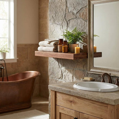 12" Brown Solid Wood Wall Mounted Floating Shelf
