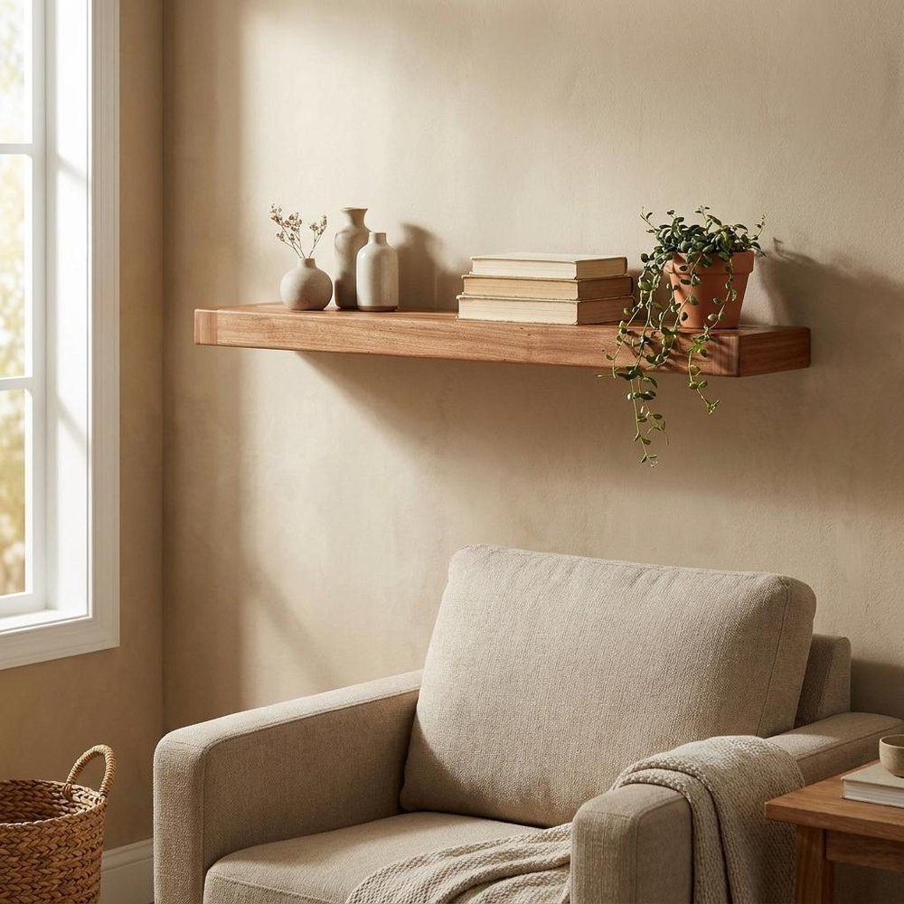 36" Brown Solid Wood Wall Mounted Floating Shelf HomeRoots