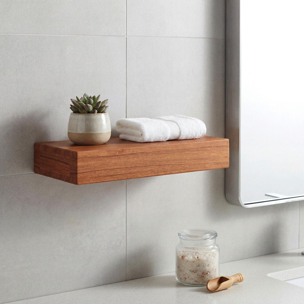 12" Brown Solid Wood Wall Mounted Floating Shelf HomeRoots