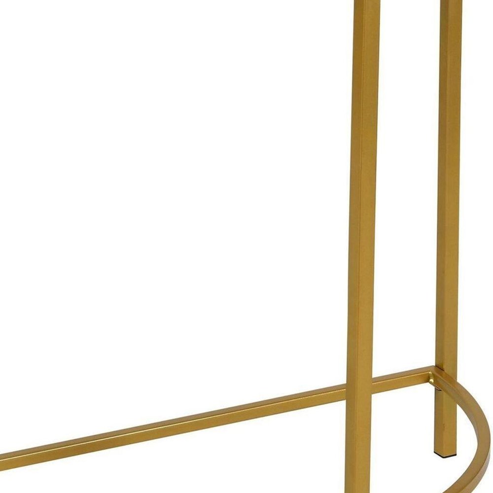 29" Clear and Gold Glass and Iron Half Circle Three Leg Console Table — view 5