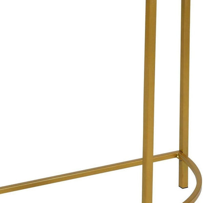 29" Clear and Gold Glass and Iron Half Circle Three Leg Console Table HomeRoots