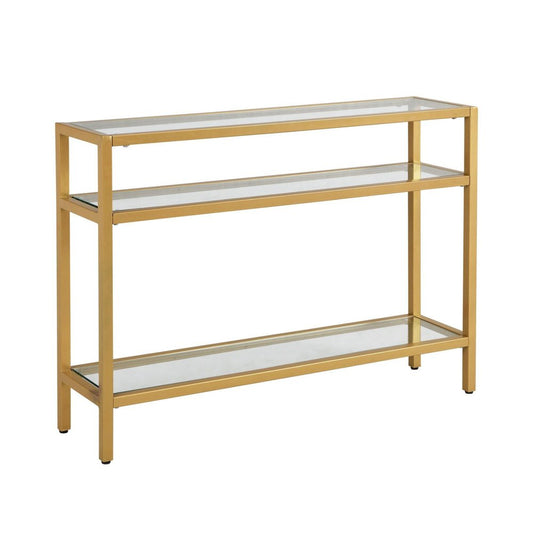 42" Clear and Gold Glass and Iron Console Table With Two Shelves HomeRoots