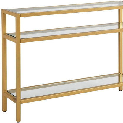 42" Clear and Gold Glass and Iron Console Table With Two Shelves HomeRoots