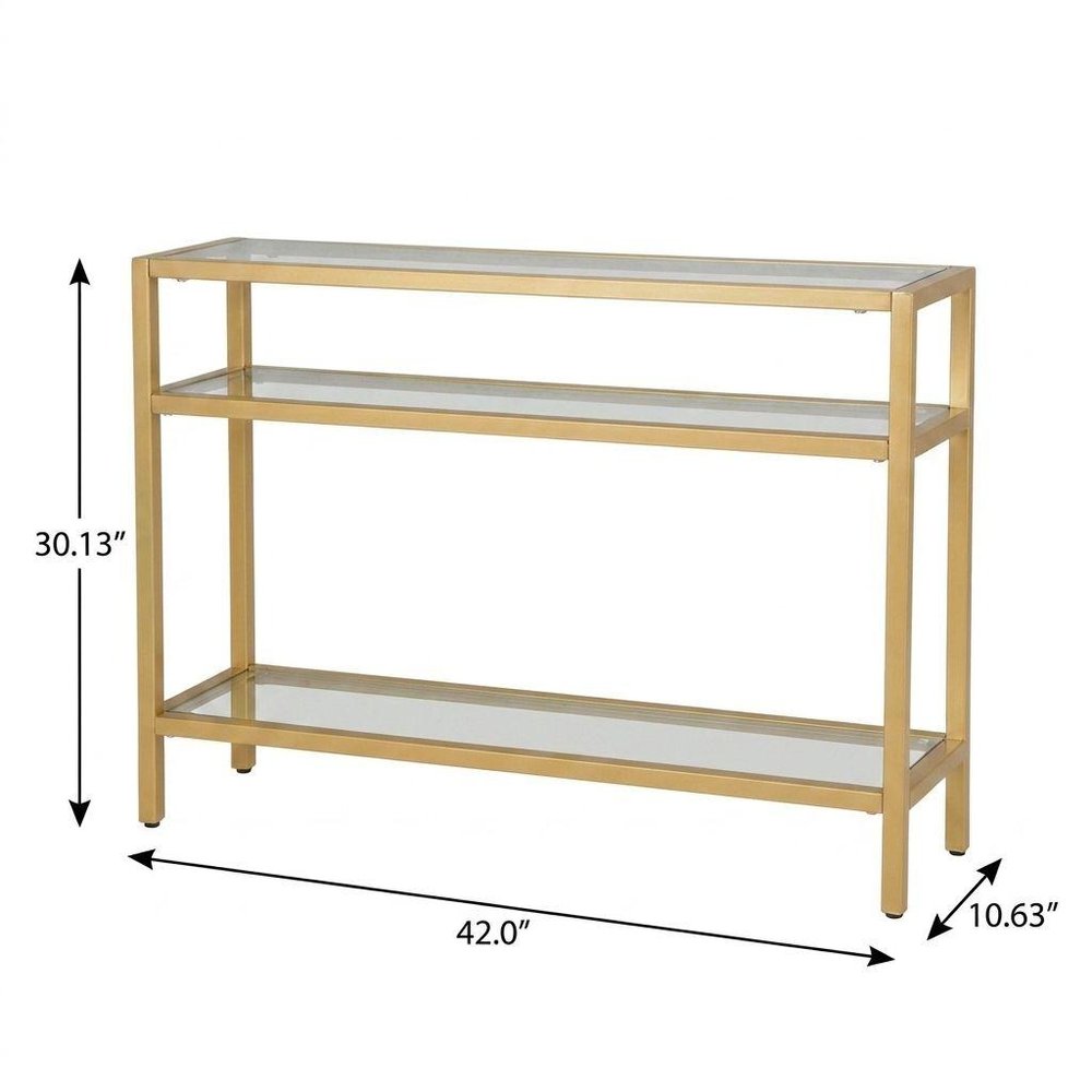 42" Clear and Gold Glass and Iron Console Table With Two Shelves HomeRoots