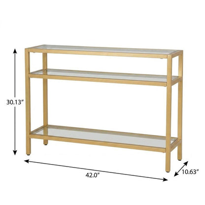42" Clear and Gold Glass and Iron Console Table With Two Shelves HomeRoots