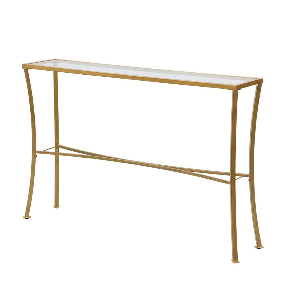 48" Clear and Antiqued Gold Glass and Iron Console Table HomeRoots