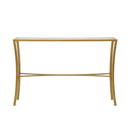 48" Clear and Antiqued Gold Glass and Iron Console Table